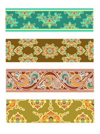 复古中式国潮风敦煌花纹装饰图案花卉藻井肌理圆形边框PSD素材