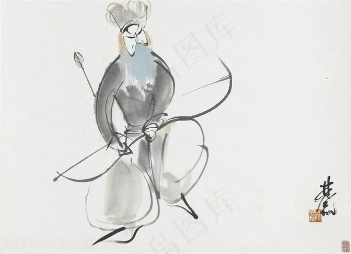 林风眠水彩胡须射箭装饰画