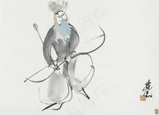 林风眠水彩胡须射箭装饰画