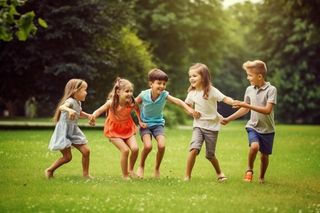 草丛奔跑儿童玩耍快乐背景图