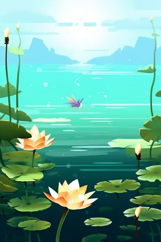 创意简约绿色清新国风莲花背景