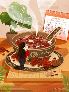 中国传统节日手绘卡通腊八节腊八粥插画海报PSD格式设计素材 中国传统节日手绘卡通腊八节腊八粥插画海报PSD格式设计素材