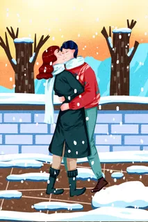 卡通温馨浪漫2月14七夕520情侣拥抱情人节主题插画海报PSD素材