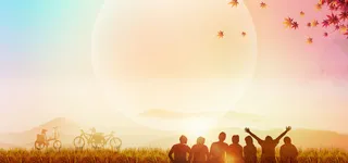 夕阳下的毕业人物PSD素材