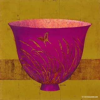 紫色碗复古插画