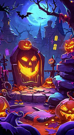 恐怖气氛万圣节南瓜屋子，西方节日卡通