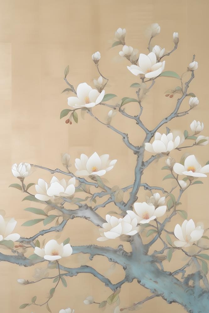 花朵白色国风简约背景(2400x3600)