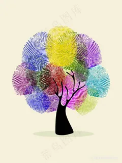 水彩指纹大树装饰画