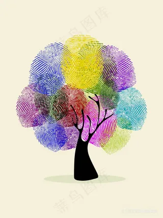 水彩指纹大树装饰画