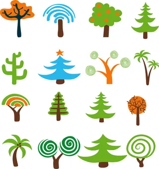 绿色矢量手绘春天绿树树木元素插画