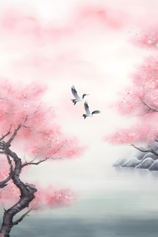 国风淡雅山云背景