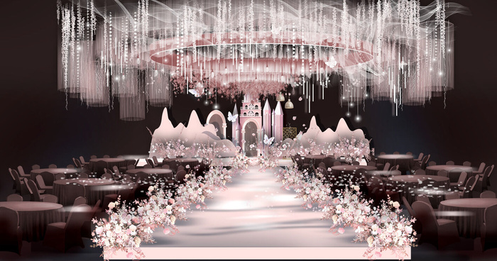 梦幻唯美粉色系城堡婚礼效果图