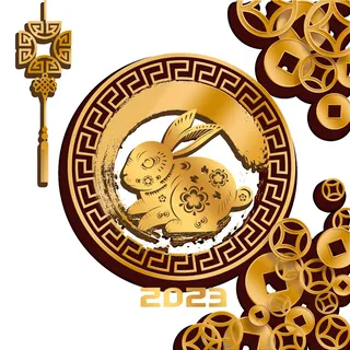金色2023数字兔年挂画