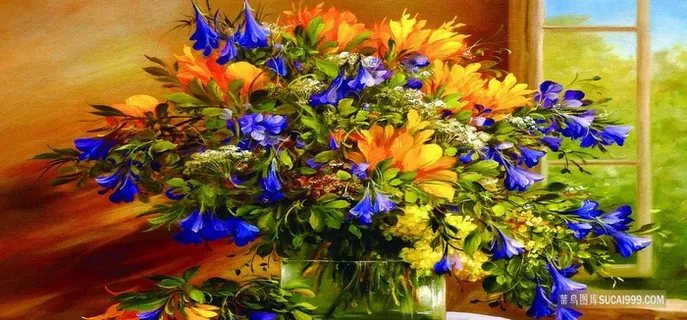 小黄菊高清花卉油画 小黄菊高清花卉油画