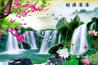 山水花鸟丹顶鹤荷花桃花瀑布客厅卧室酒店财源滚滚装饰画玄关画壁画