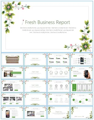 植物叶子藤蔓花朵清新绿工作总结报告ppt模板