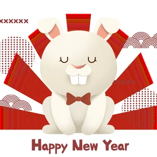 兔年可爱兔子红色挂画