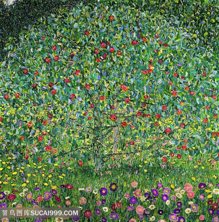 克里姆特油画花卉绿色装饰画