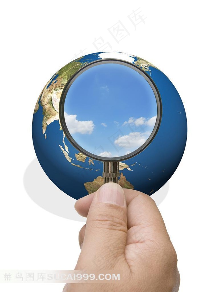 拿放大镜看地球特效素材