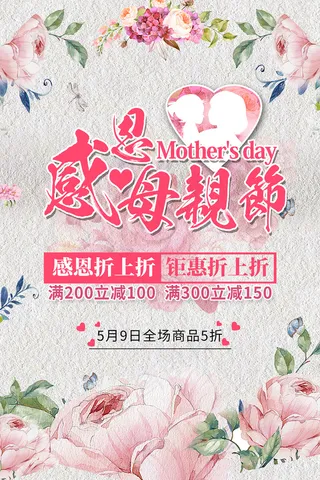 手绘卡通温馨母亲节感恩海报