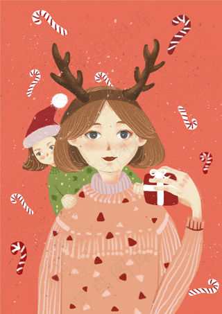 手绘卡通圣诞节插画