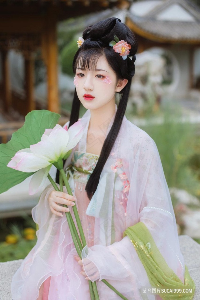 唯美荷花古风清纯美女图片