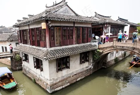 俯拍周庄古镇富安桥 俯拍周庄古镇富安桥