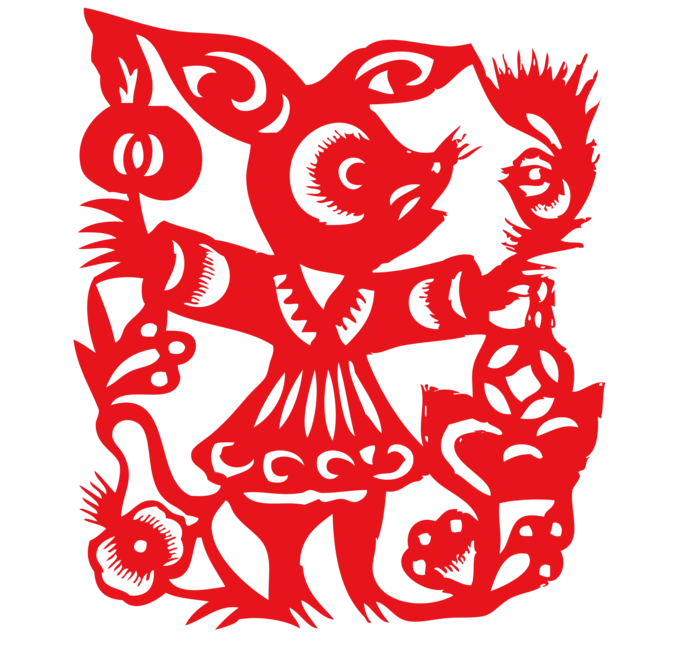 红色喜庆鼠年剪纸窗花新年快乐免扣PNG素材图片 (70)
