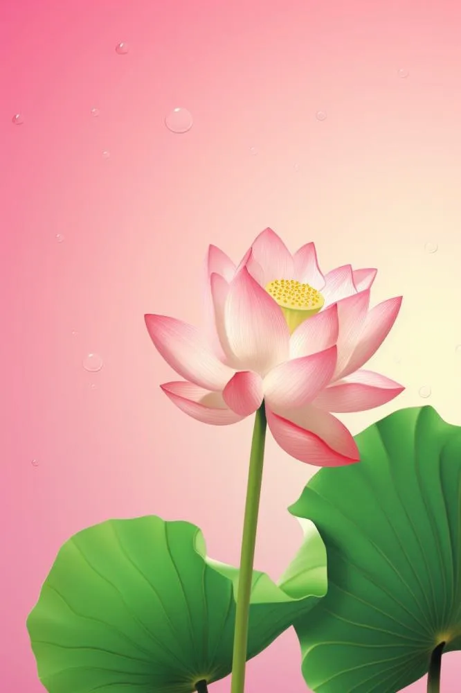 清爽简约创意粉色荷花插画背景(896x1344)