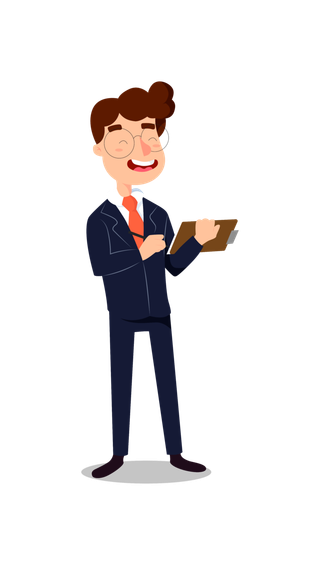 商务人士站立笑着看资料