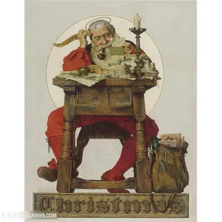 诺曼 · 洛克威尔手绘白胡须老人装饰画