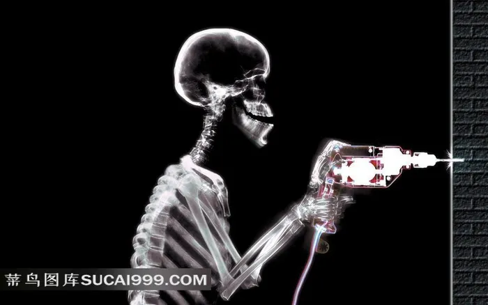 电钻工人人体骨骼透视图
