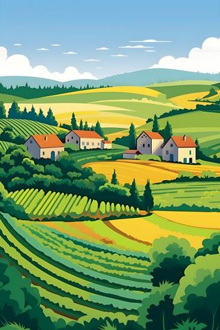 自然环境乡村扁平风景插画