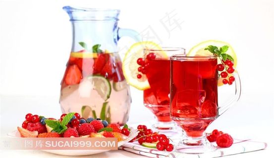 冰镇红莓柠檬蓝莓青柠水果茶超高清图片素材