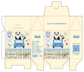 包装盒礼品卡通卡扣盒展开刀板图