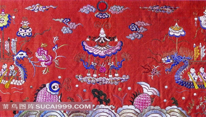 赛龙舟祥云图案刺绣