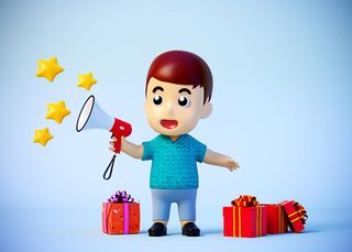 C4D卡通男孩用扩音器叫卖IP形象效果图