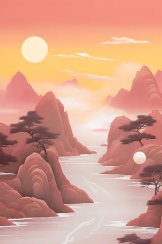 红色简约月光山脉背景