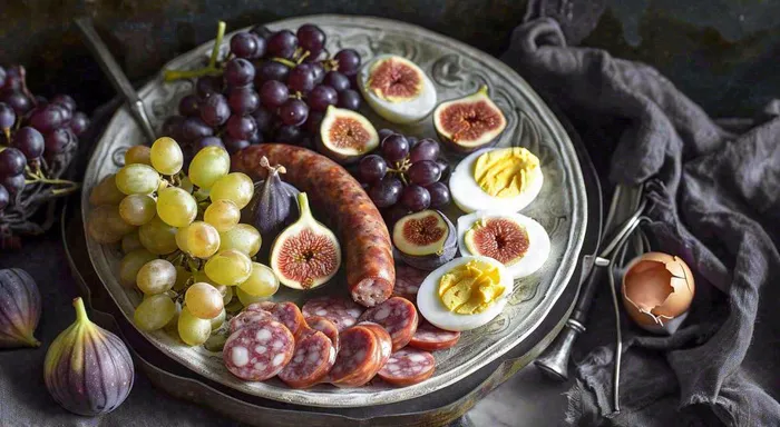 沙拉西餐美食水果鸡蛋牛肉餐具摄影(1488x816)