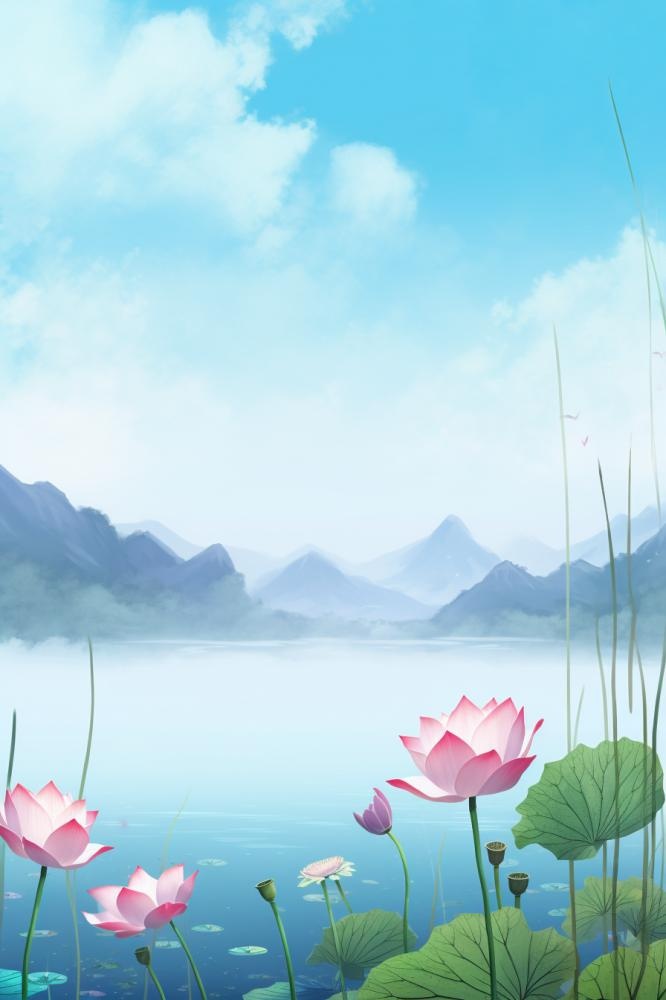 水墨大气国风荷花荷叶背景