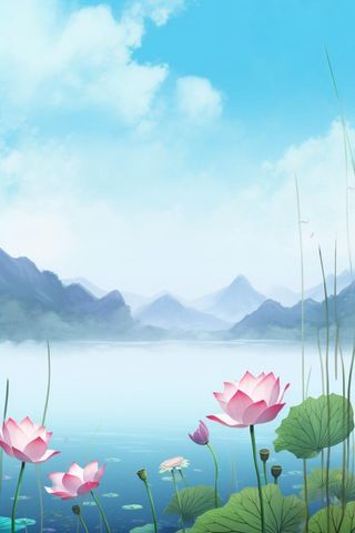 水墨大气国风荷花荷叶背景