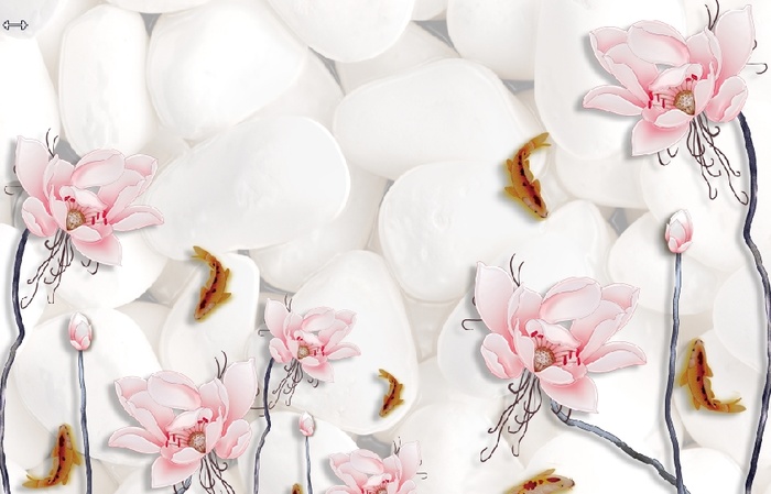 雕塑花卉鱼群背景墙