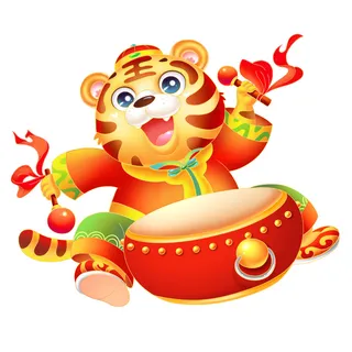 中国风2022虎年元旦新年卡通老虎形象装饰元素插画ps素材