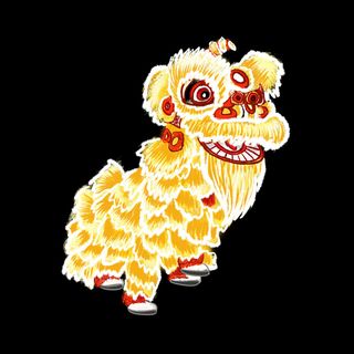 新年春节虎年元宵手绘人物舞狮卡通狮子头插画元素PSD设计素材
