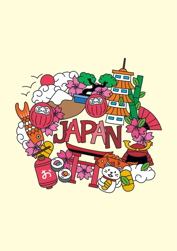 日本旅游特色不倒翁武士富士山樱花