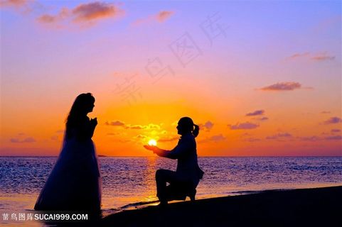 创意夕阳太阳情侣轮廓线背影图片