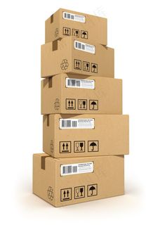 五只叠放的纸箱包装高清图片