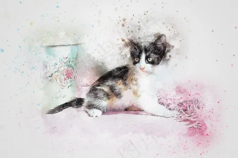 小猫水彩画图片