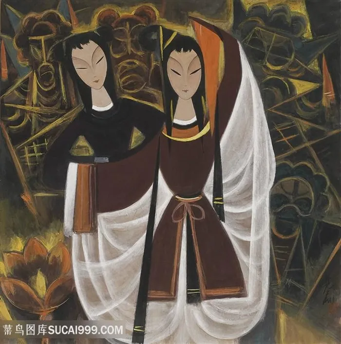 林风眠手绘艺术美女插画