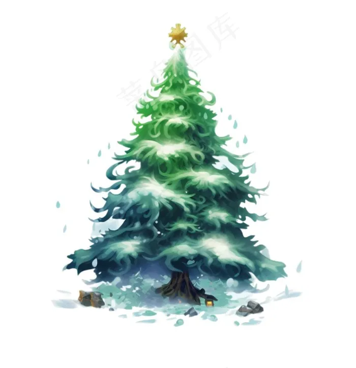 白雪覆盖的松树插画免抠(1024x1056)